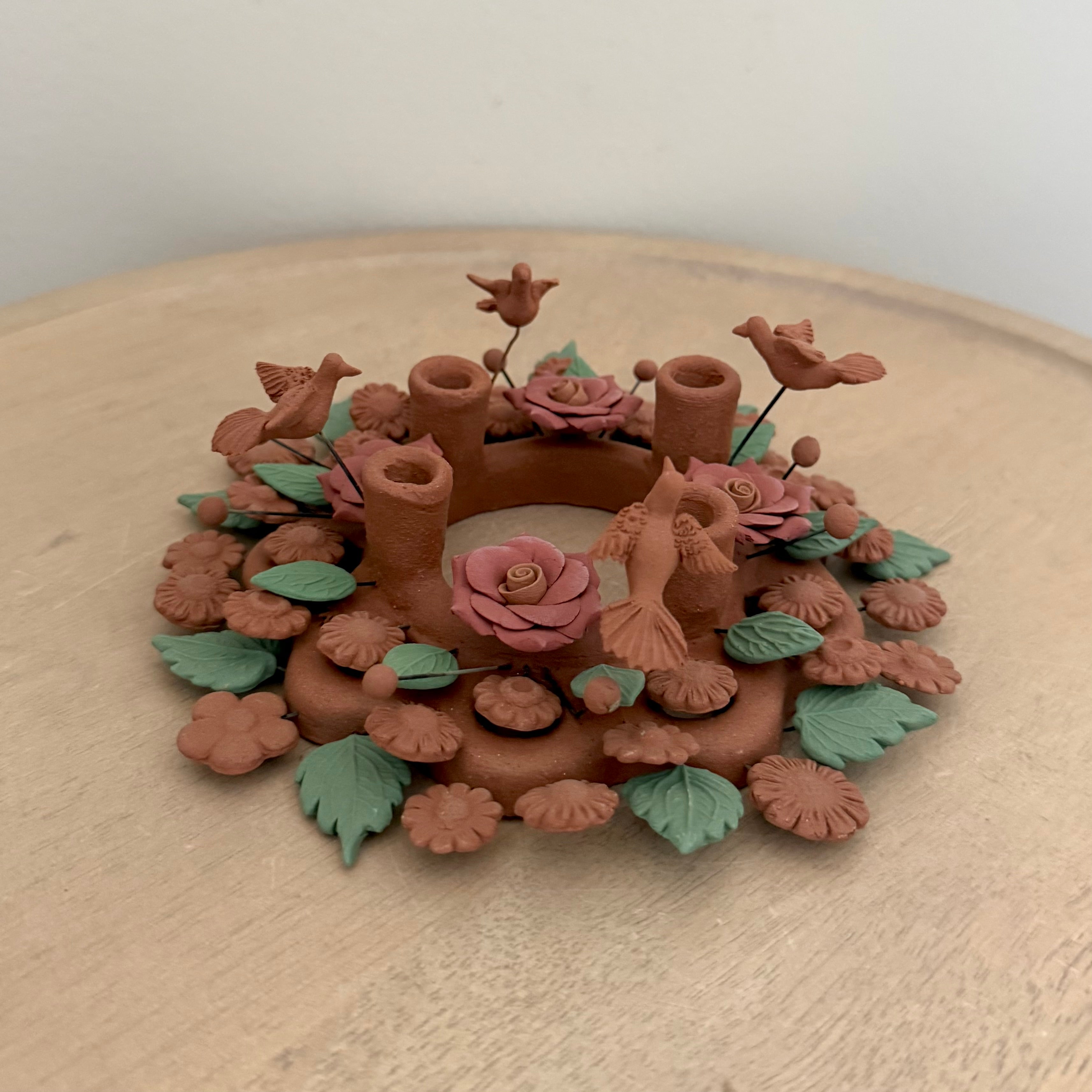Metepec Mini Round Floral Candle Holder
