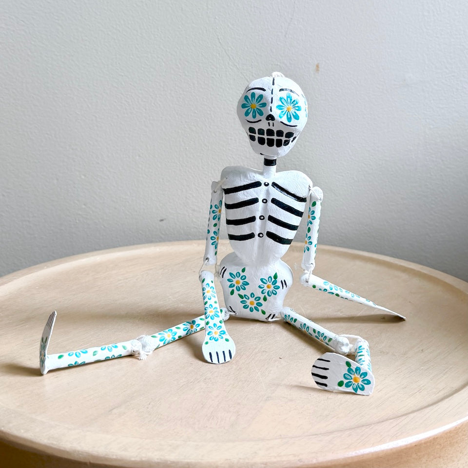 White Paper Mache Skeleton with flowers