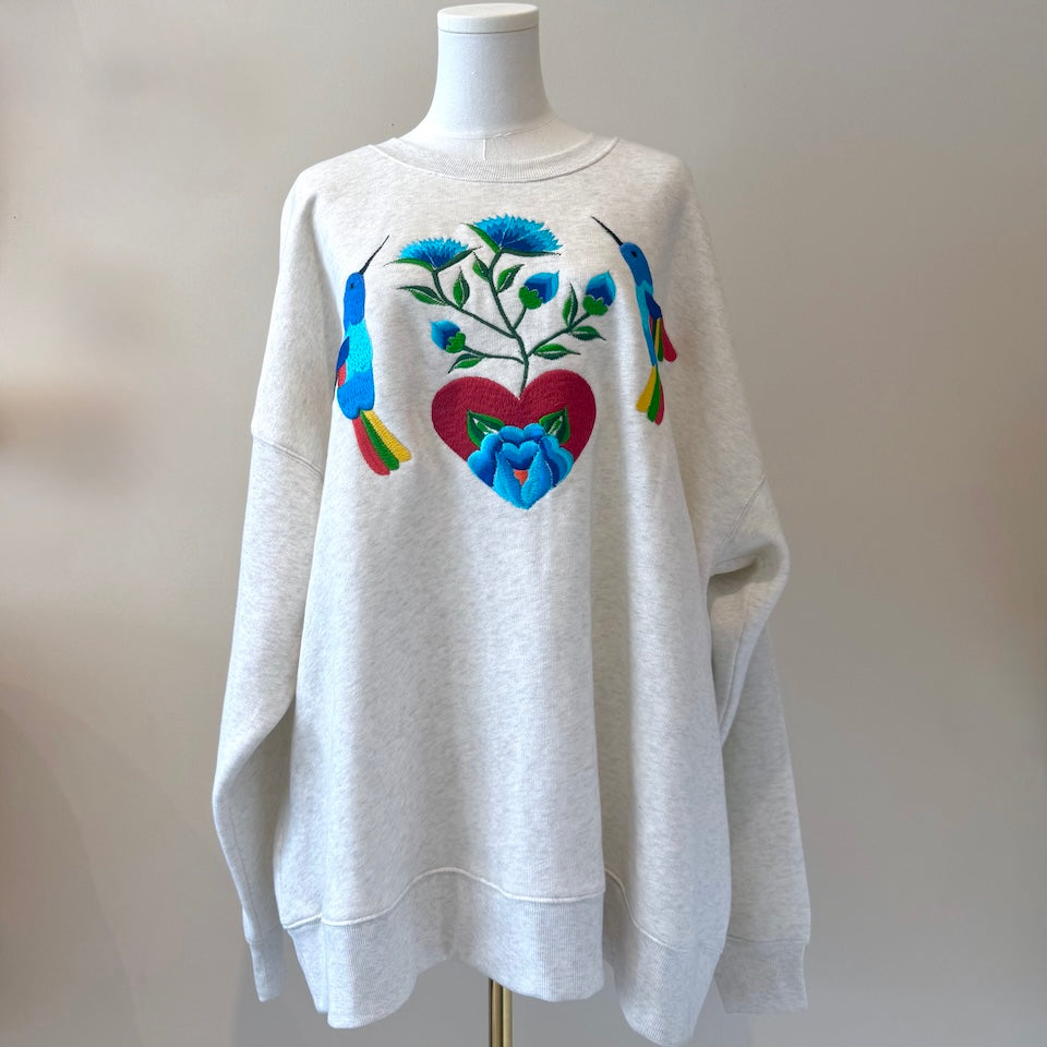 Embroidered Heart with Hummingbird Pull-over Sweater