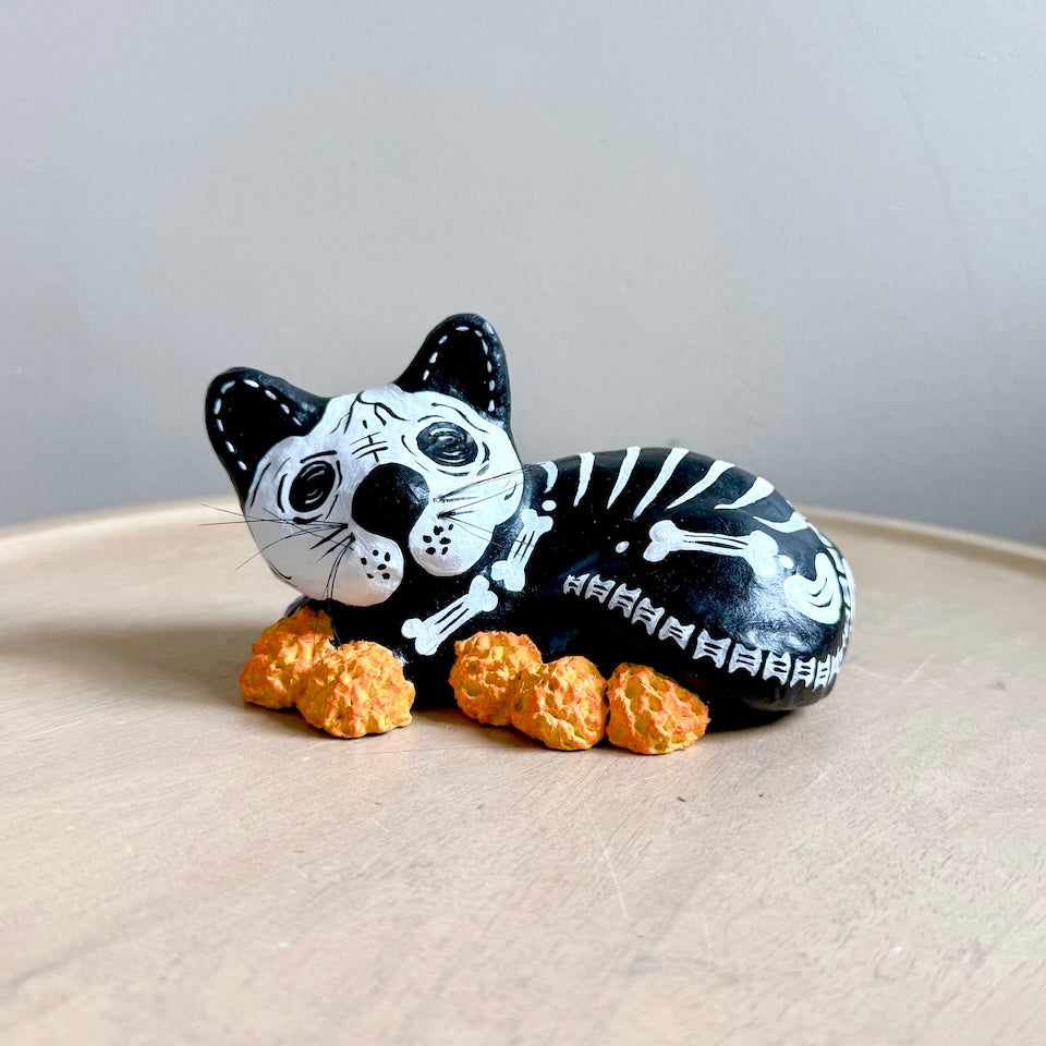 Medium Paper Mache Gatito Cat Skeletons with Marigold