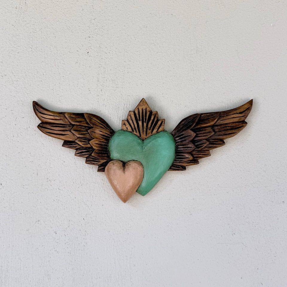 Extra Long Wooden Double Heart with Wings