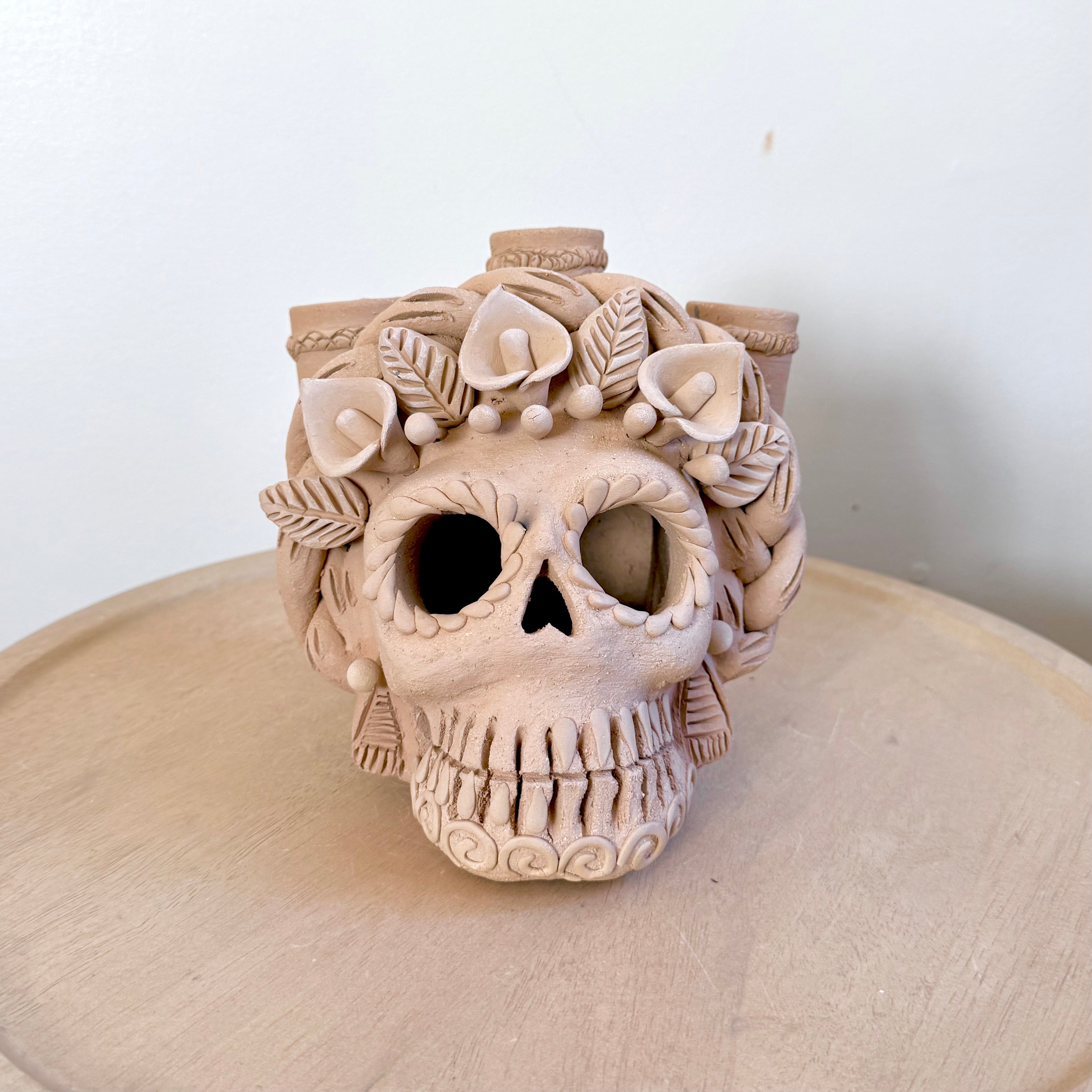 Natural Three Candle Holder Calaveritas Catrinas