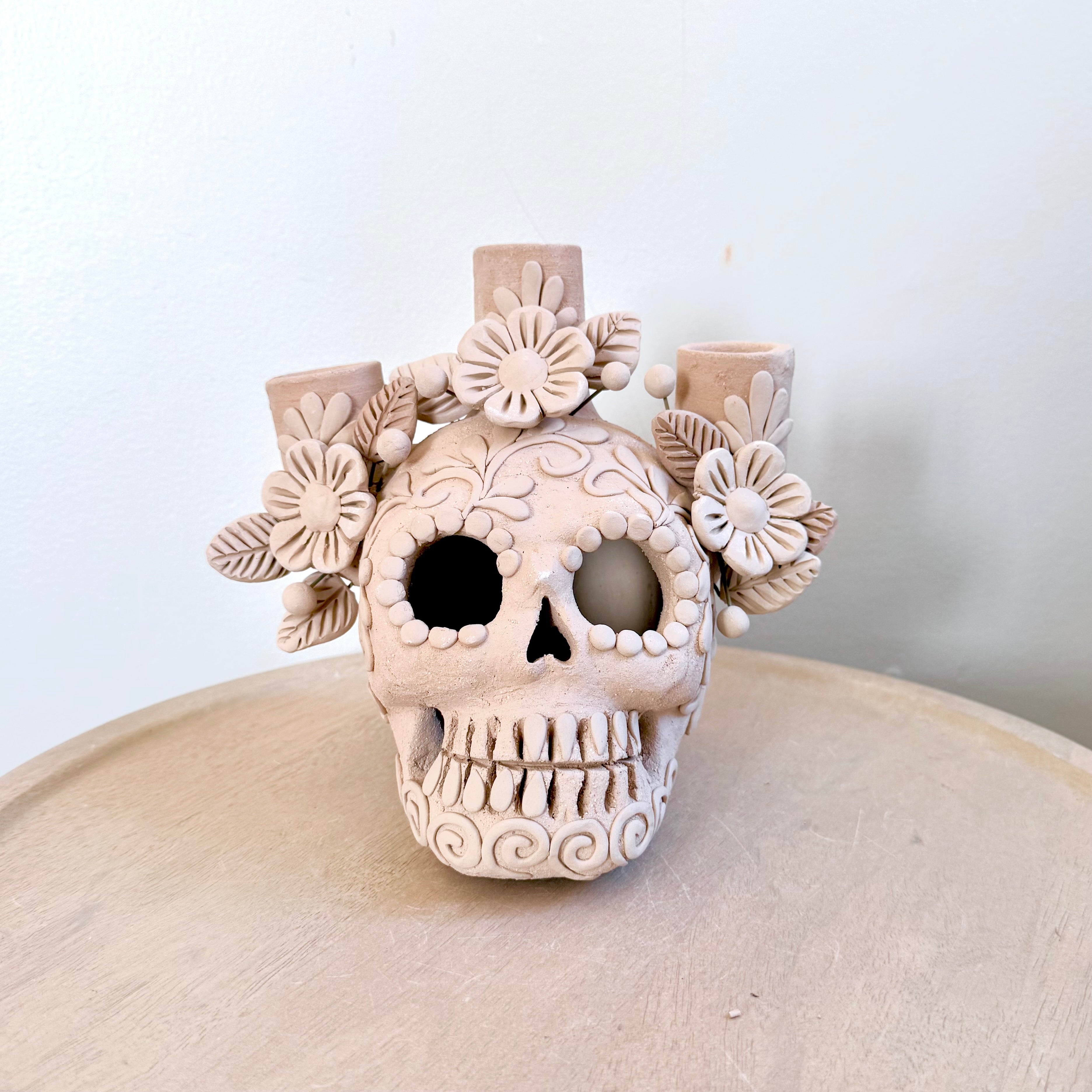Natural Three Candle Holder Calaveritas Catrinas