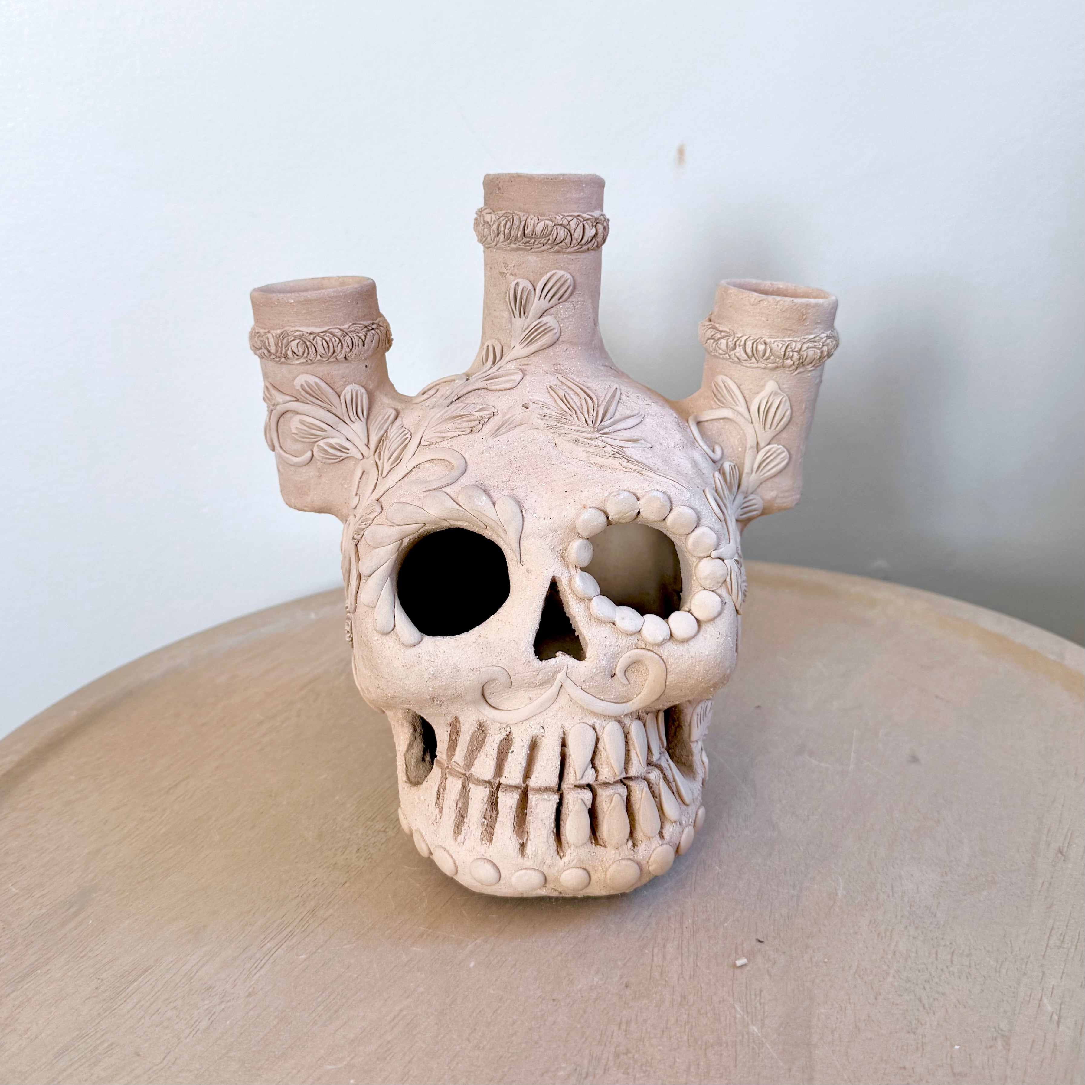 Natural Three Candle Holder Calaveritas Catrin