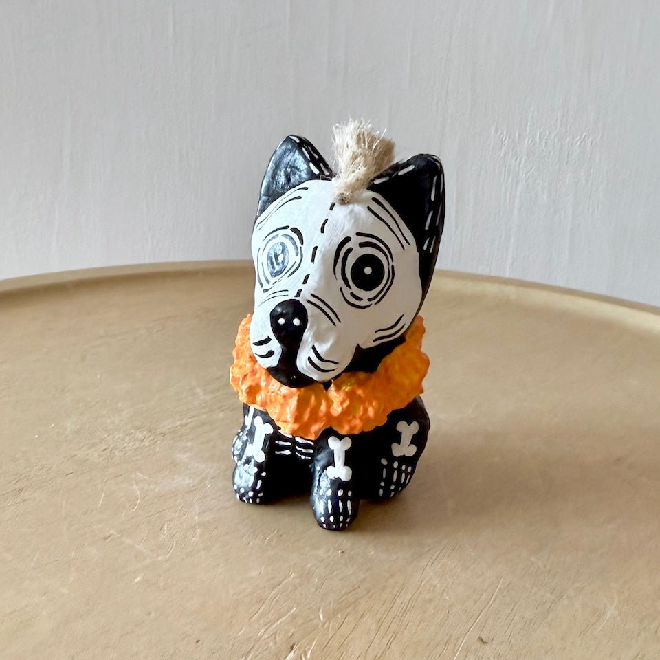 Paper Mache Perrito Pup Skeletons with Marigold