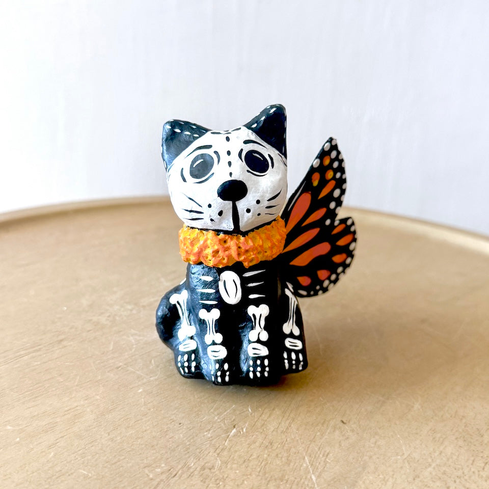 Paper Mache Gatito Skeletons with Monarch Wings