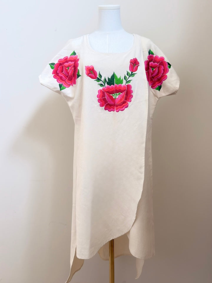 Asymmetrical Embroidered Flower Maxi Dress