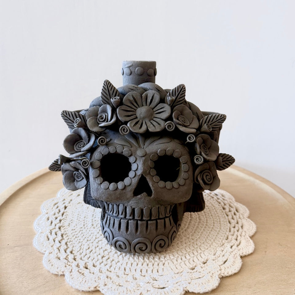 Ahumado Three Candle Holder Calaveritas Catrinas