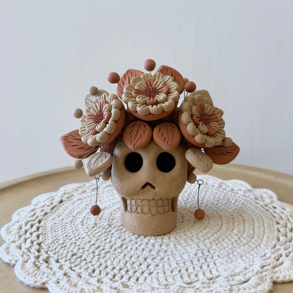 Natural Clay Catrina Skulls With Earrings