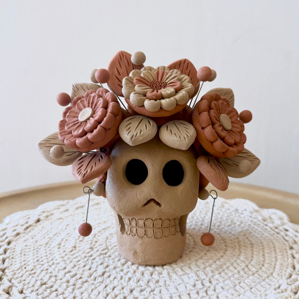 Natural Clay Catrina Skulls With Earrings