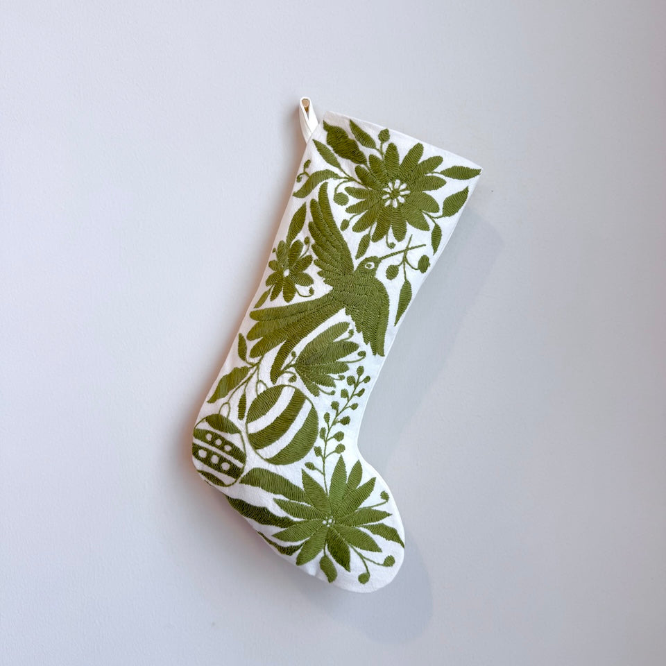 Olive Green Otomi Holiday Stockings