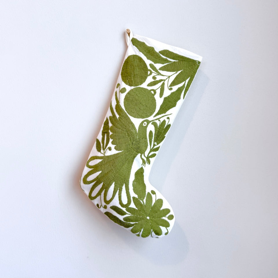 Olive Green Otomi Holiday Stockings
