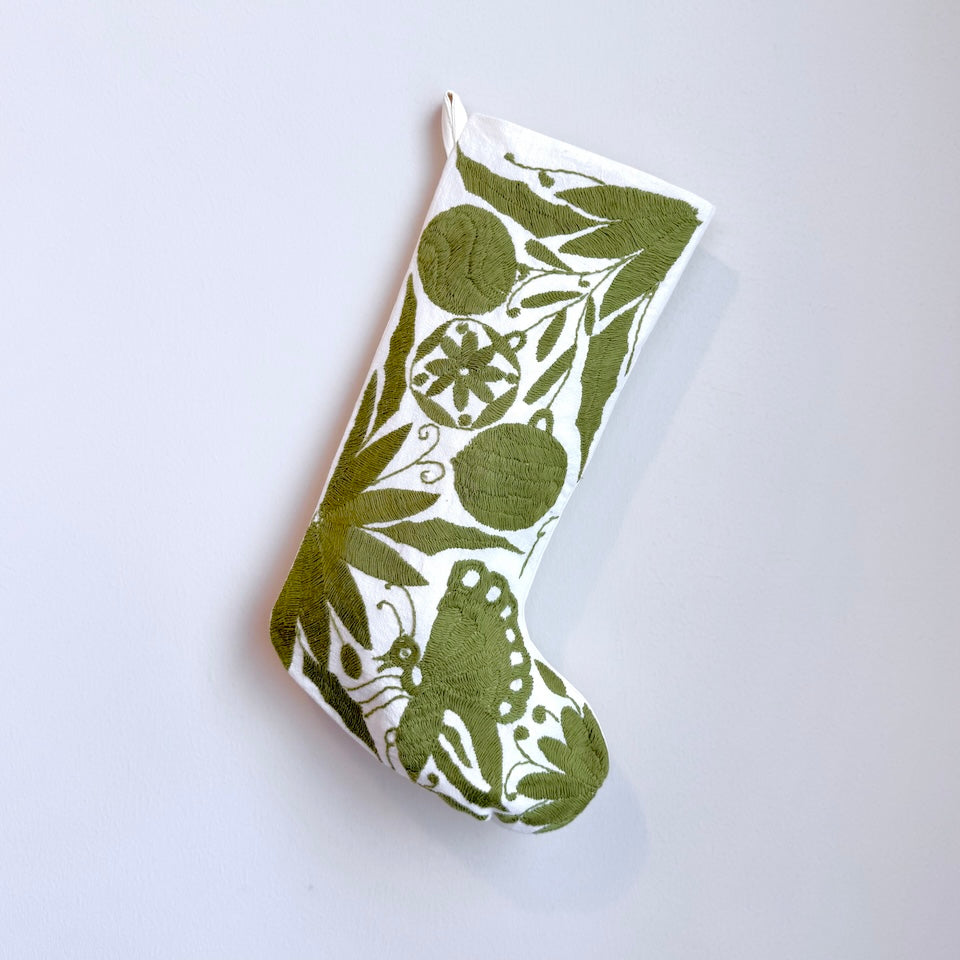 Olive Green Otomi Holiday Stockings