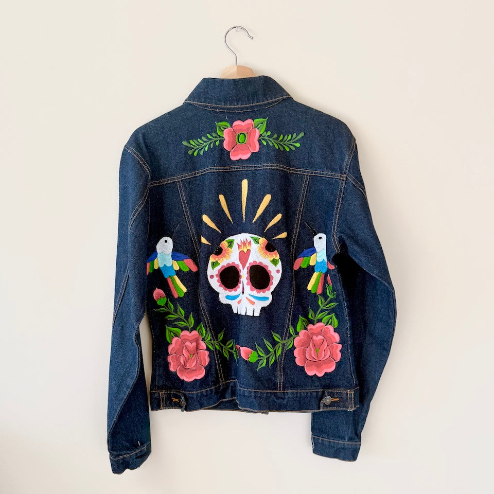 Medium Dark Denim Calavera Hummingbird Embroidered Jacket