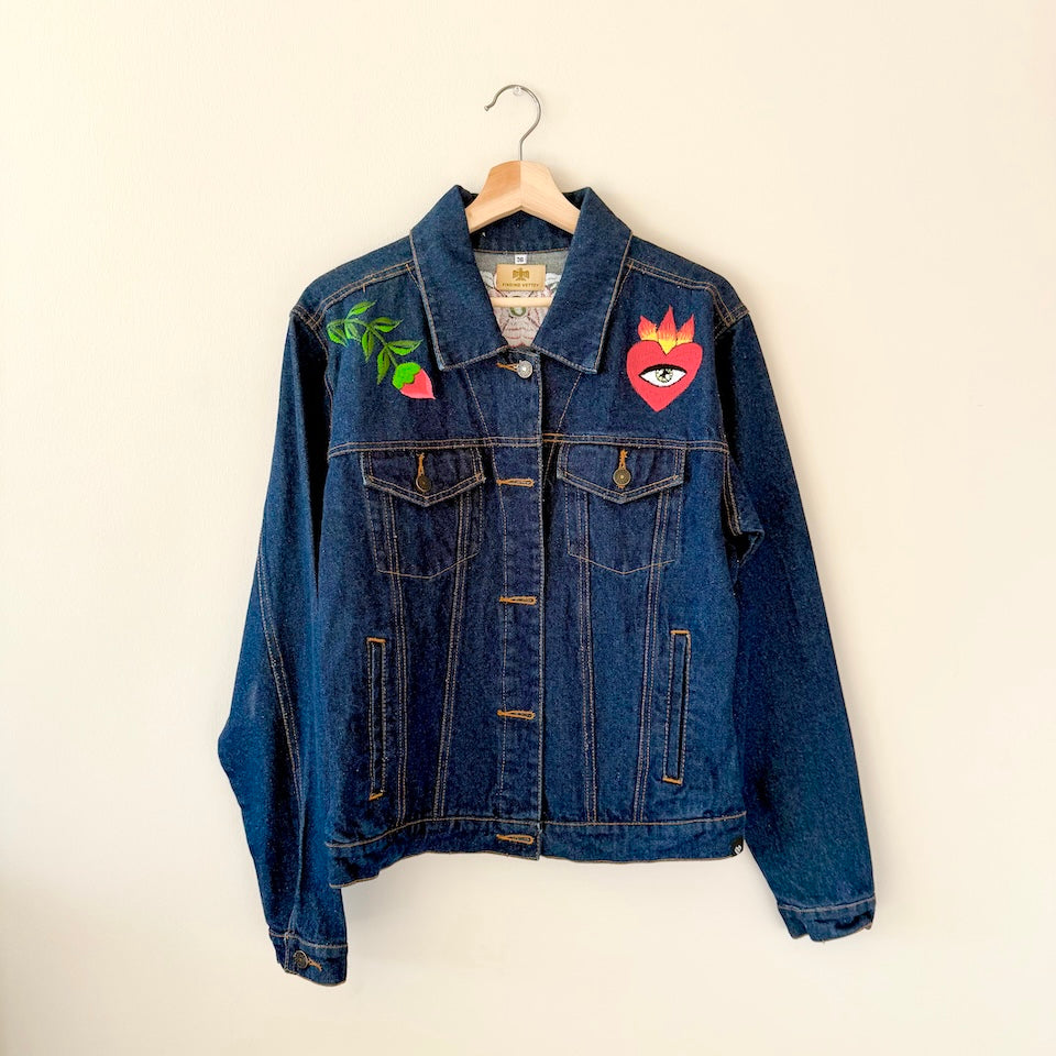 Medium Dark Denim Calavera Hummingbird Embroidered Jacket