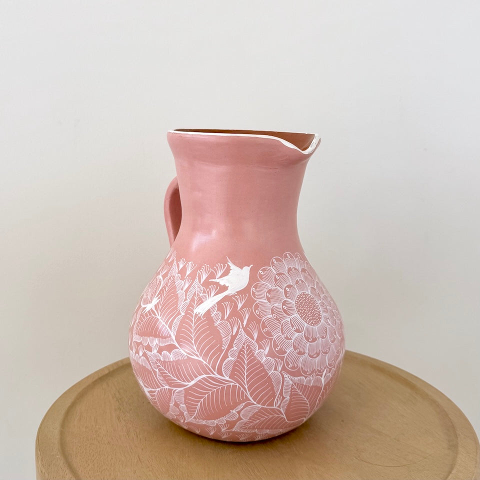 Large Light Pink Michoacan Floral Pitcher