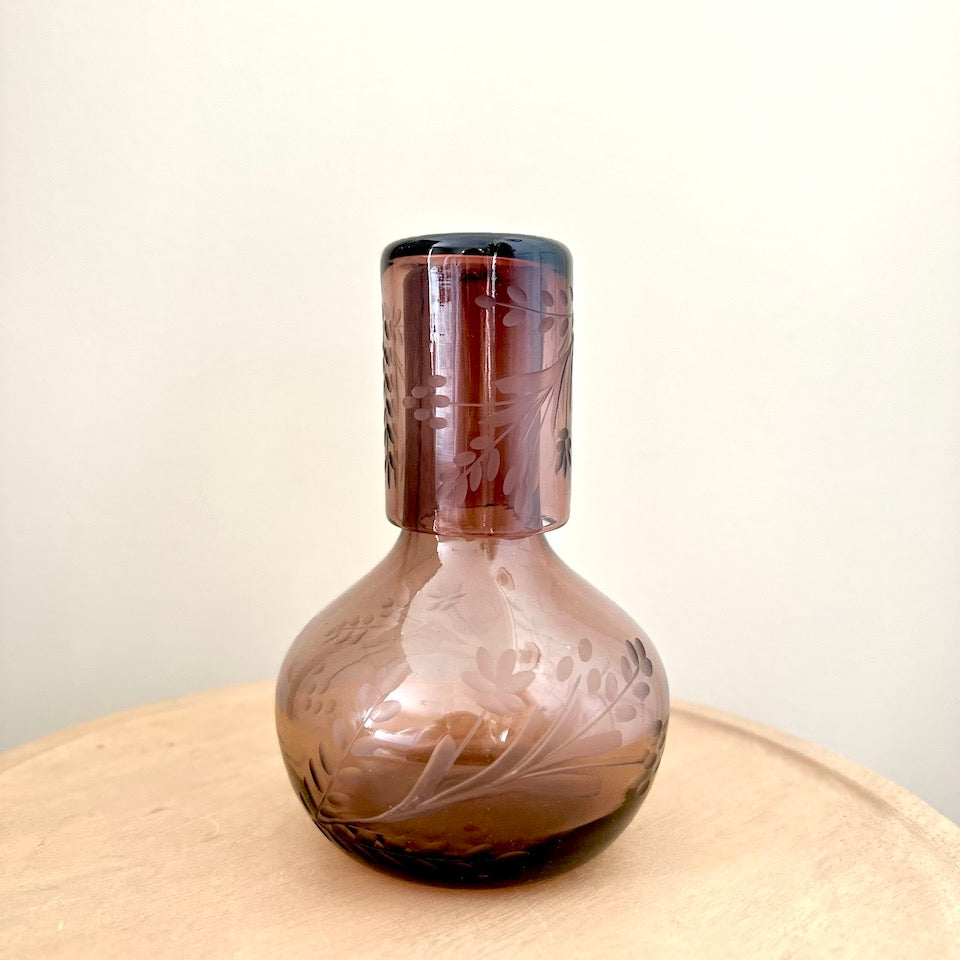 Amethyst Etched Floral Glass Jug