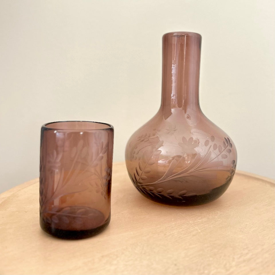 Amethyst Etched Floral Glass Jug