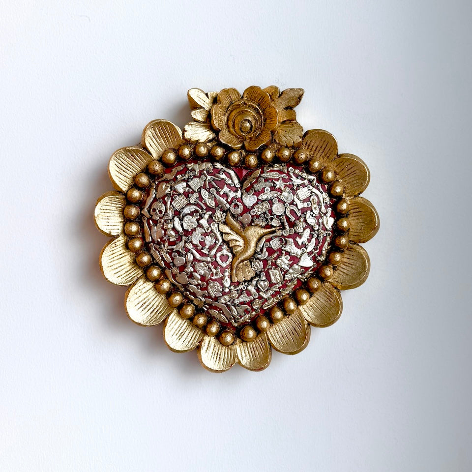 Extra Large Gold Milagro Heart with Hummingbird