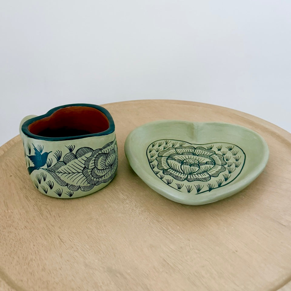 Light Green Heart Cup and Plate Set