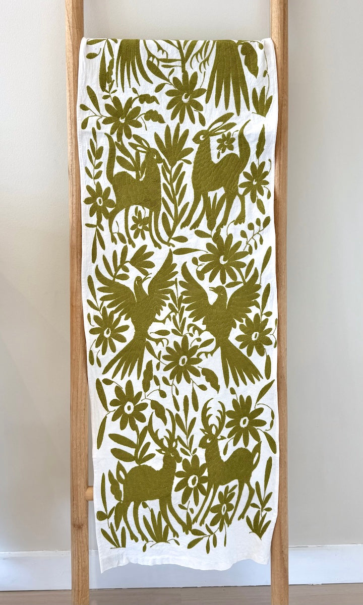 Olive Green Otomi Table Runner