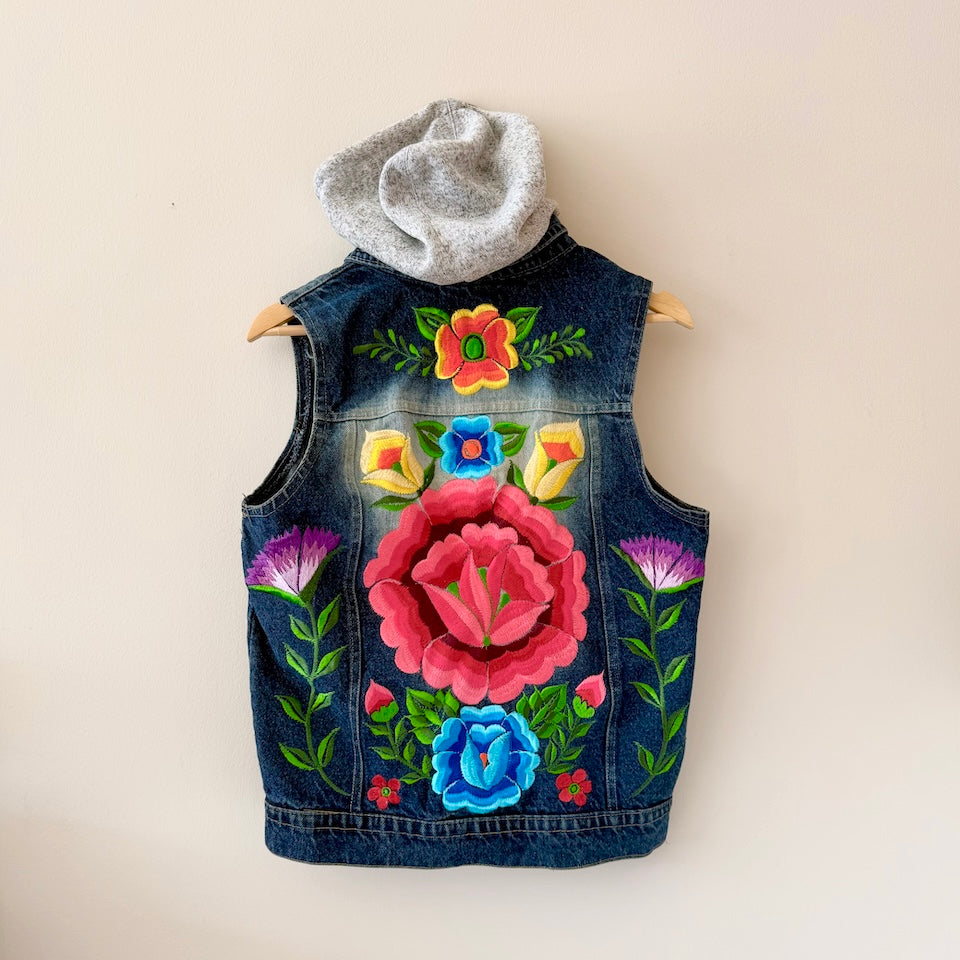 Medium Dark Denim Flower Embroidered Vest