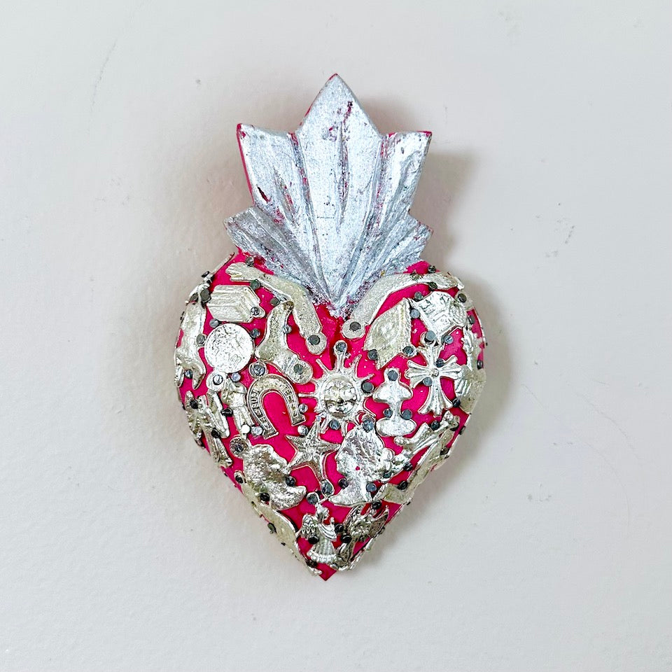 Medium Silver Milagro Sacred Hearts