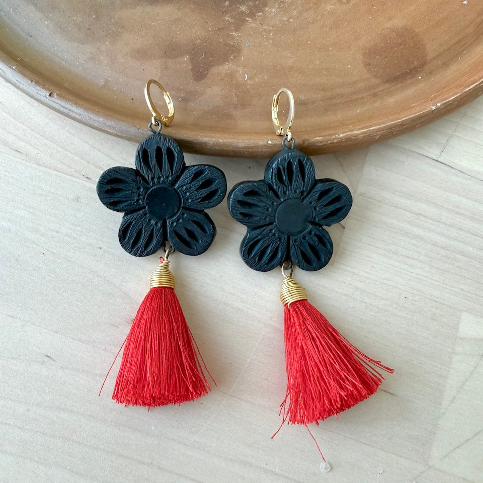 Barro Negro Flower Tassel Earrings