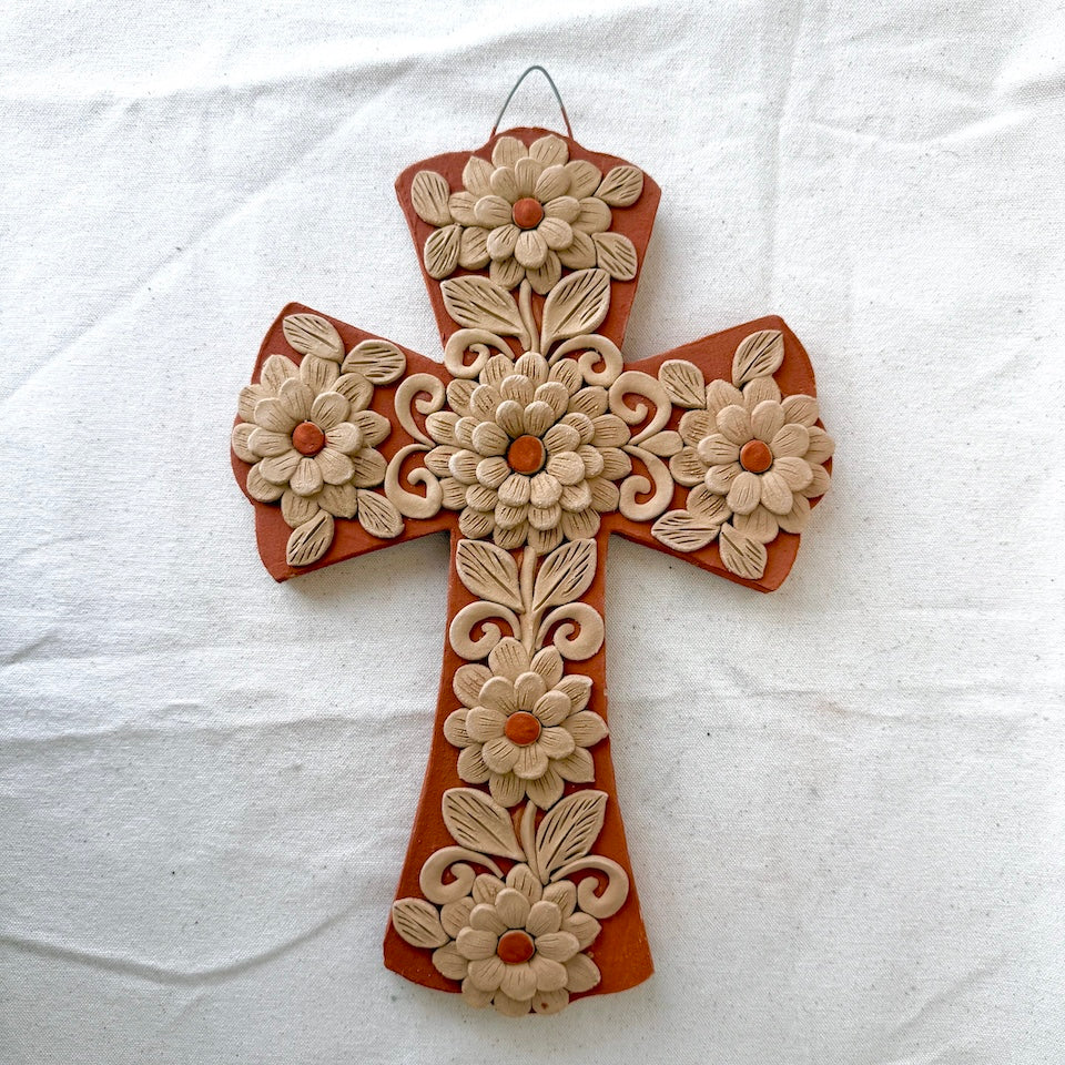 Large Floral Red Wall Crosses