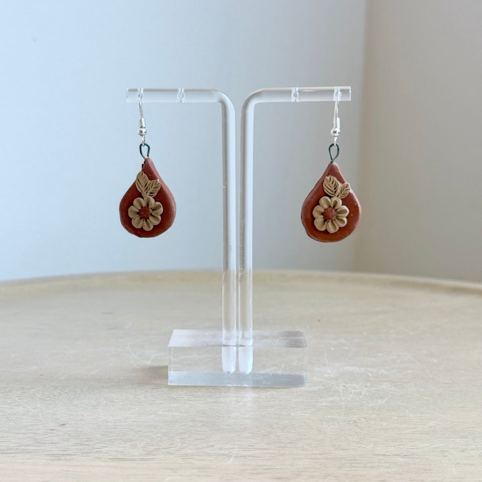 Atzompa Teardrop Pastillaje Flower Earrings