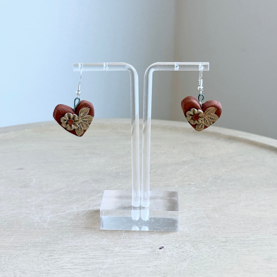 Atzompa Heart Pastillaje Flower Earrings