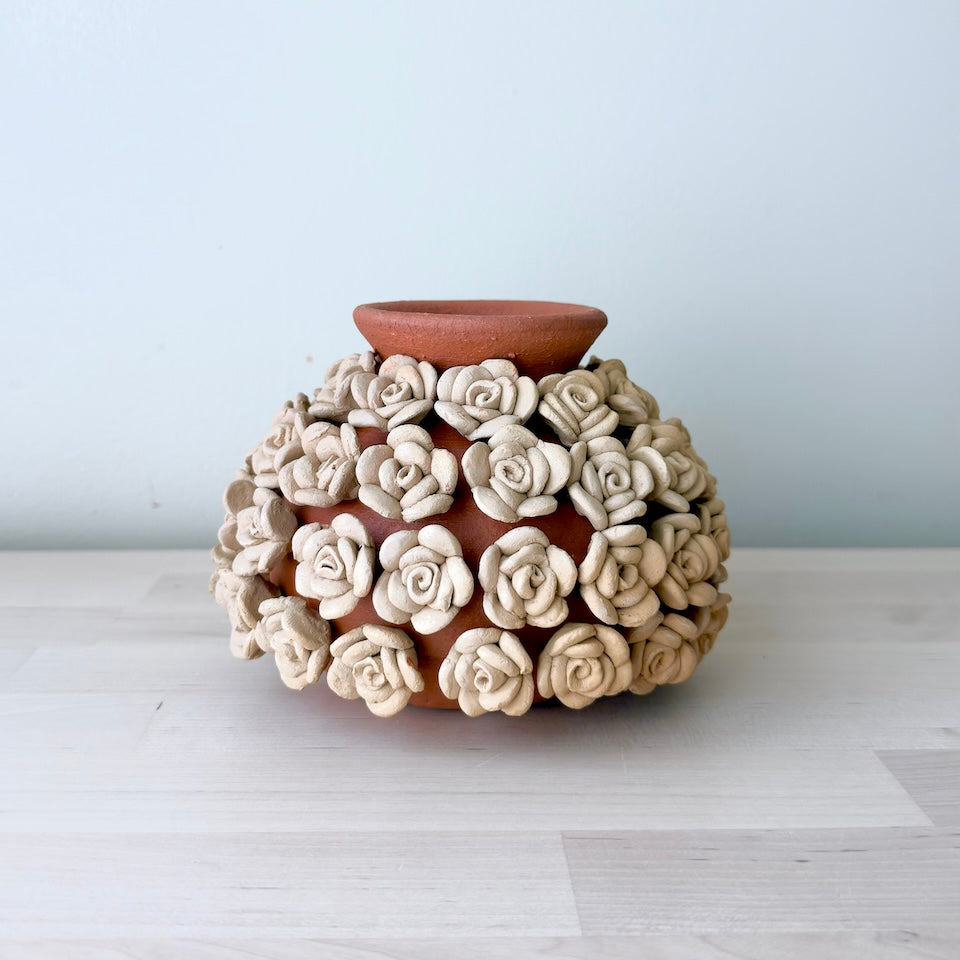 Medium Rose Covered Flower Vase