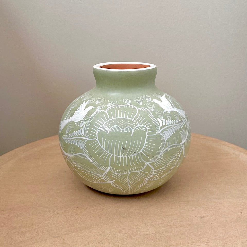Michoacan Medium Round Flower Vases - Pistachio