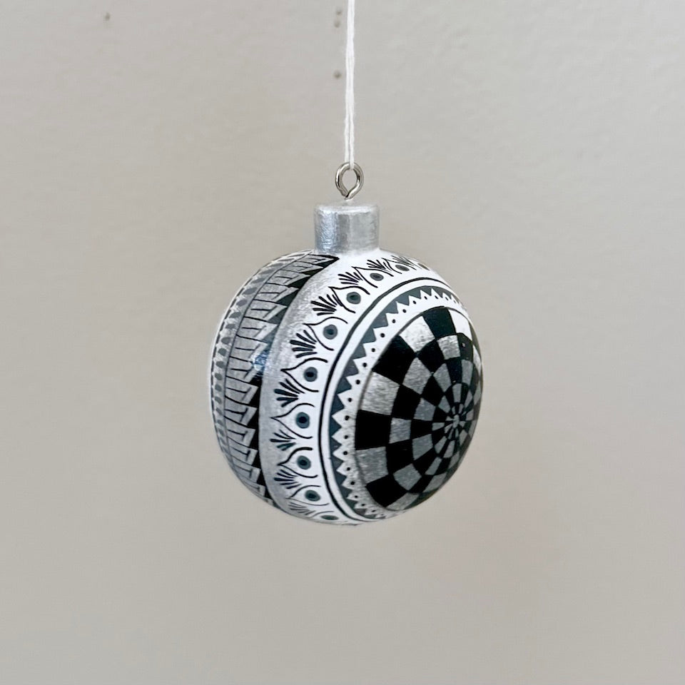 White & Black Alebrije Holiday Ornaments