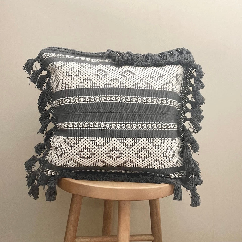 Boho Oaxacan Waistloom Pillow - Light Gray