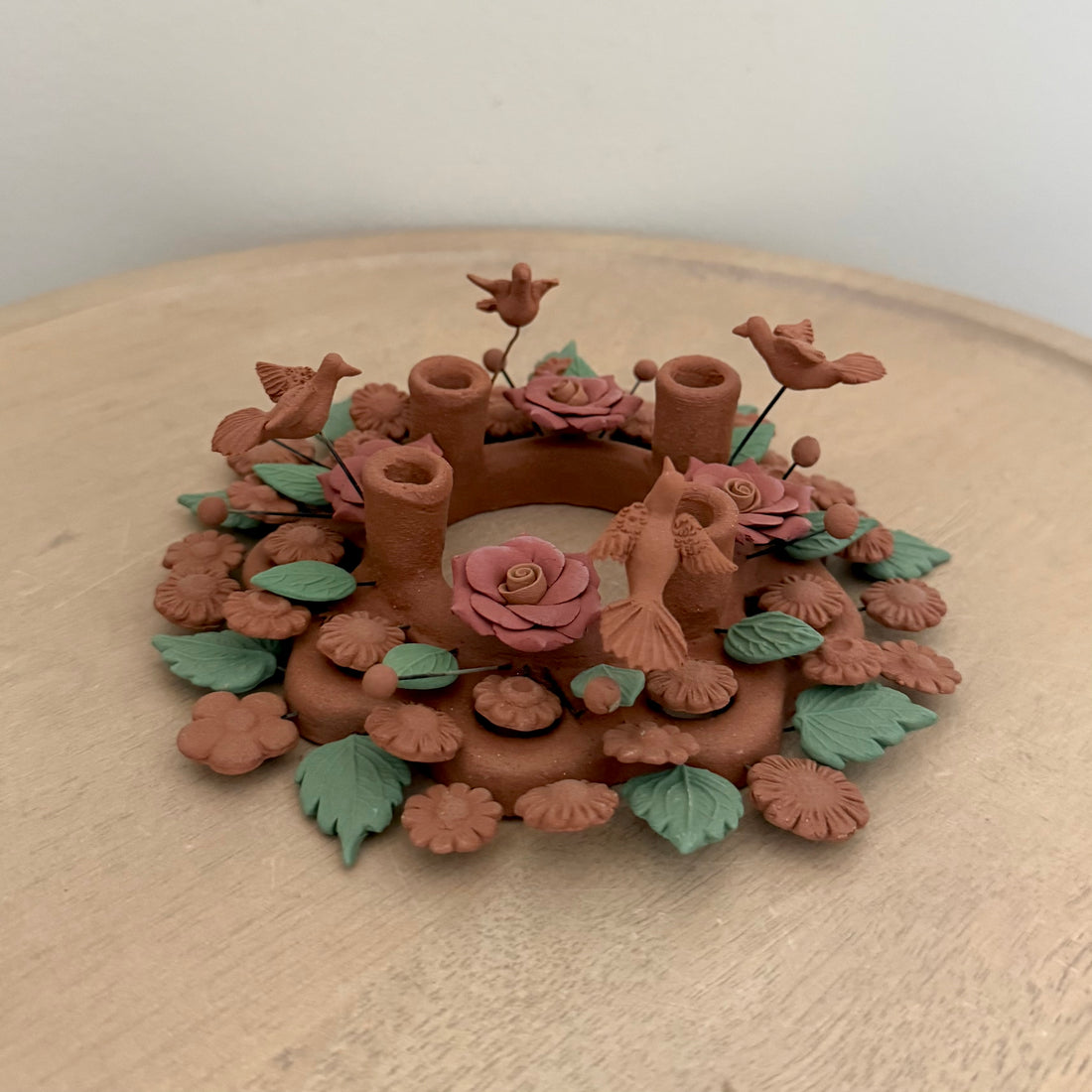 Metepec Mini Round Floral Candle Holder
