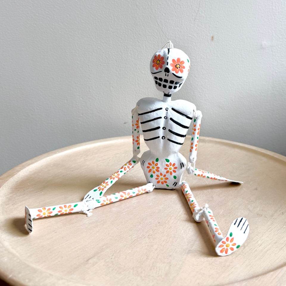 White Paper Mache Skeleton with flowers