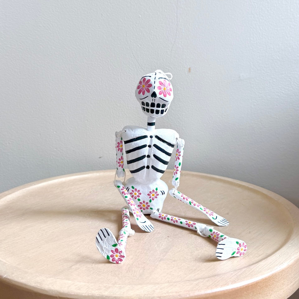 White Paper Mache Skeleton with flowers