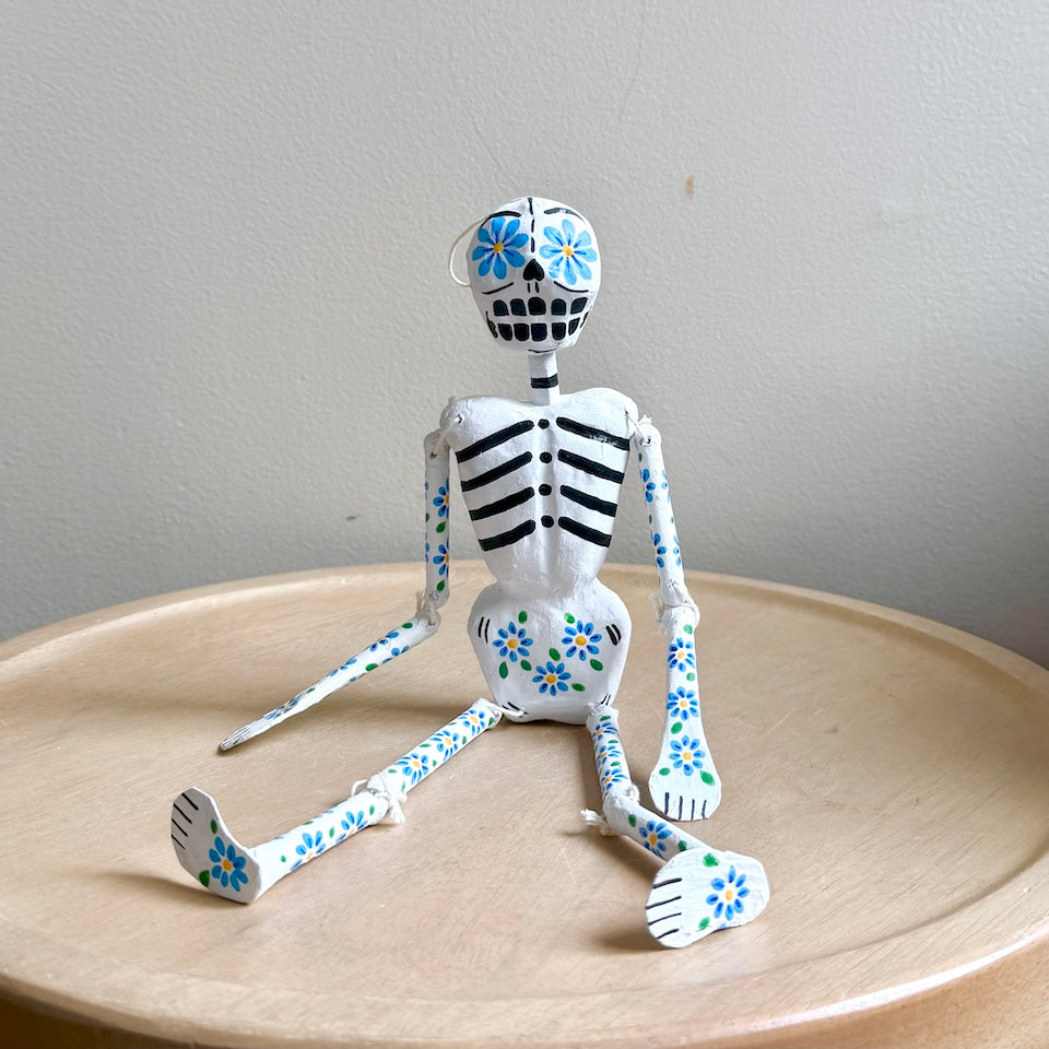 White Paper Mache Skeleton with flowers