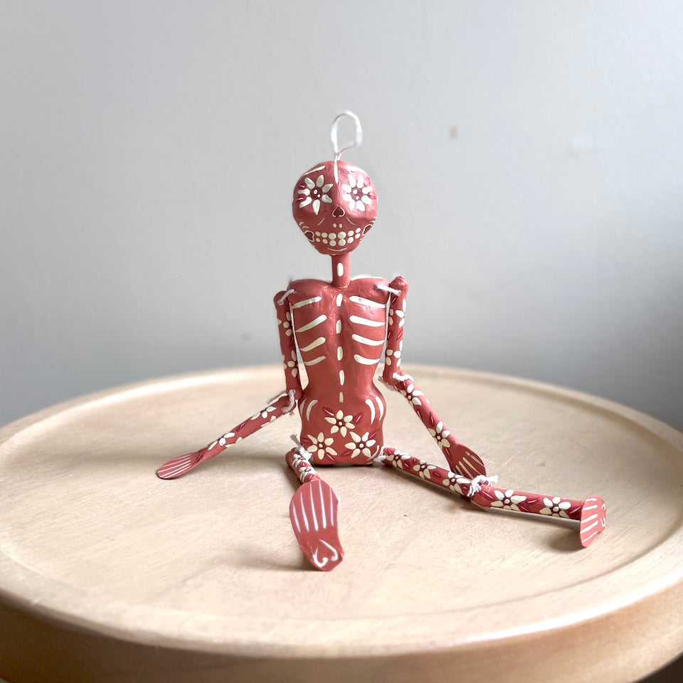Terracotta Paper Mache Skeleton with flowers