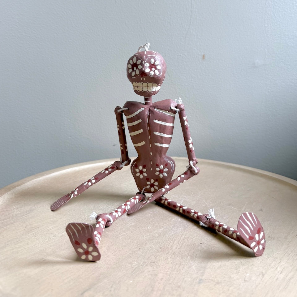 Light Brown Paper Mache Skeleton with flowers