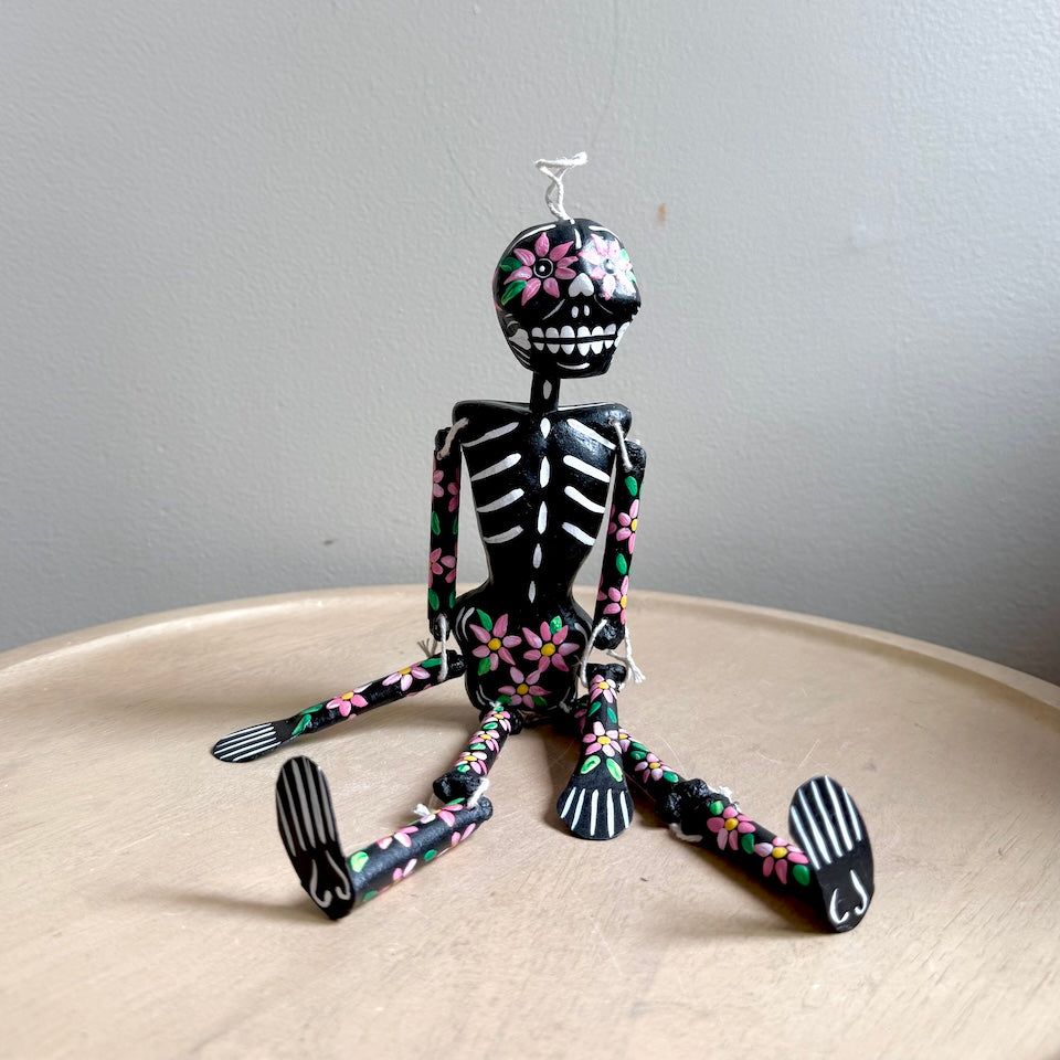 Black Paper Mache Skeleton with flowers