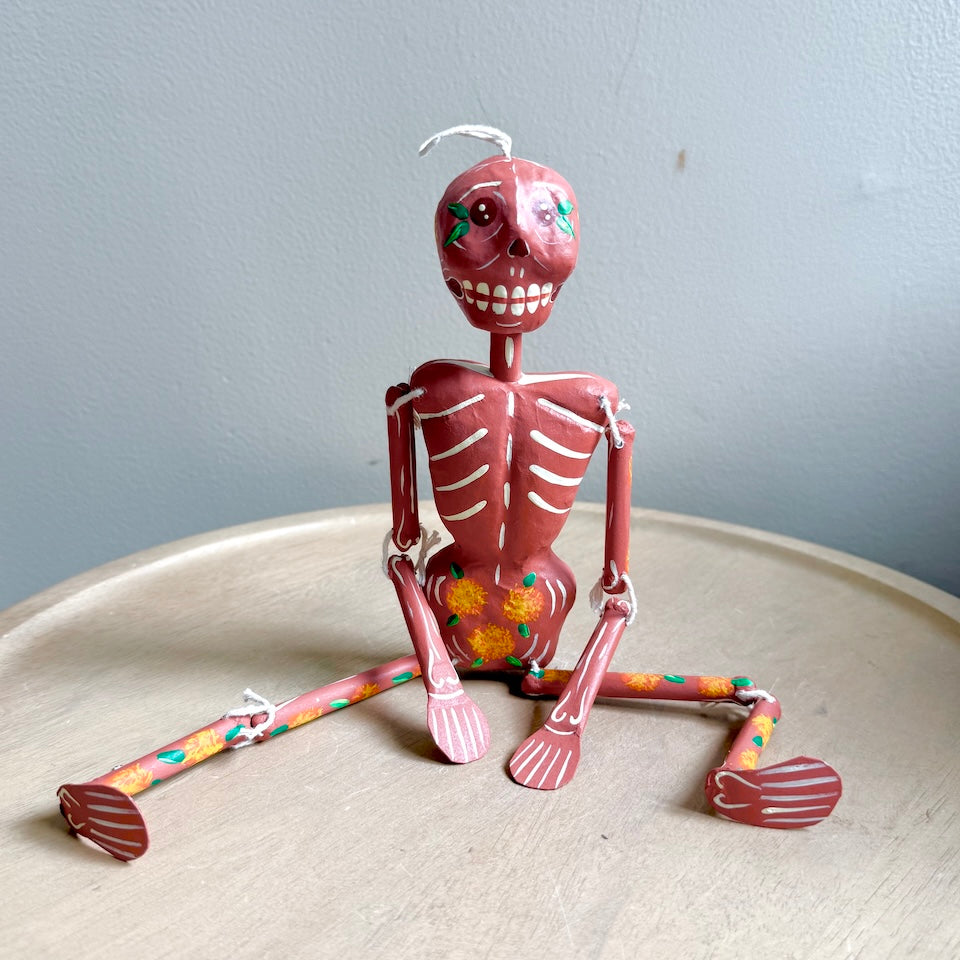 Terracotta Paper Mache Skeleton With Marigold