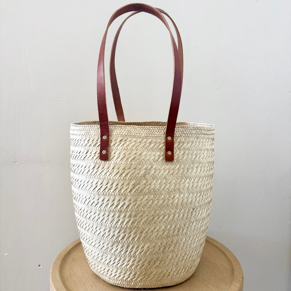 Large Palm Bucket Bag with Leather Straps