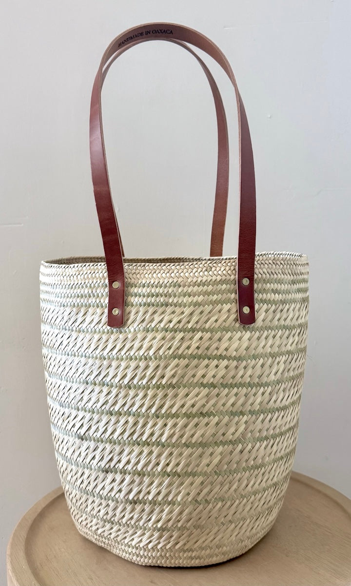 Large Palm Bucket Bag with Leather Straps