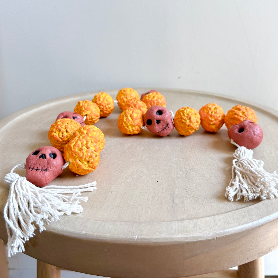 Skull and Marigold Paper Mache Garland