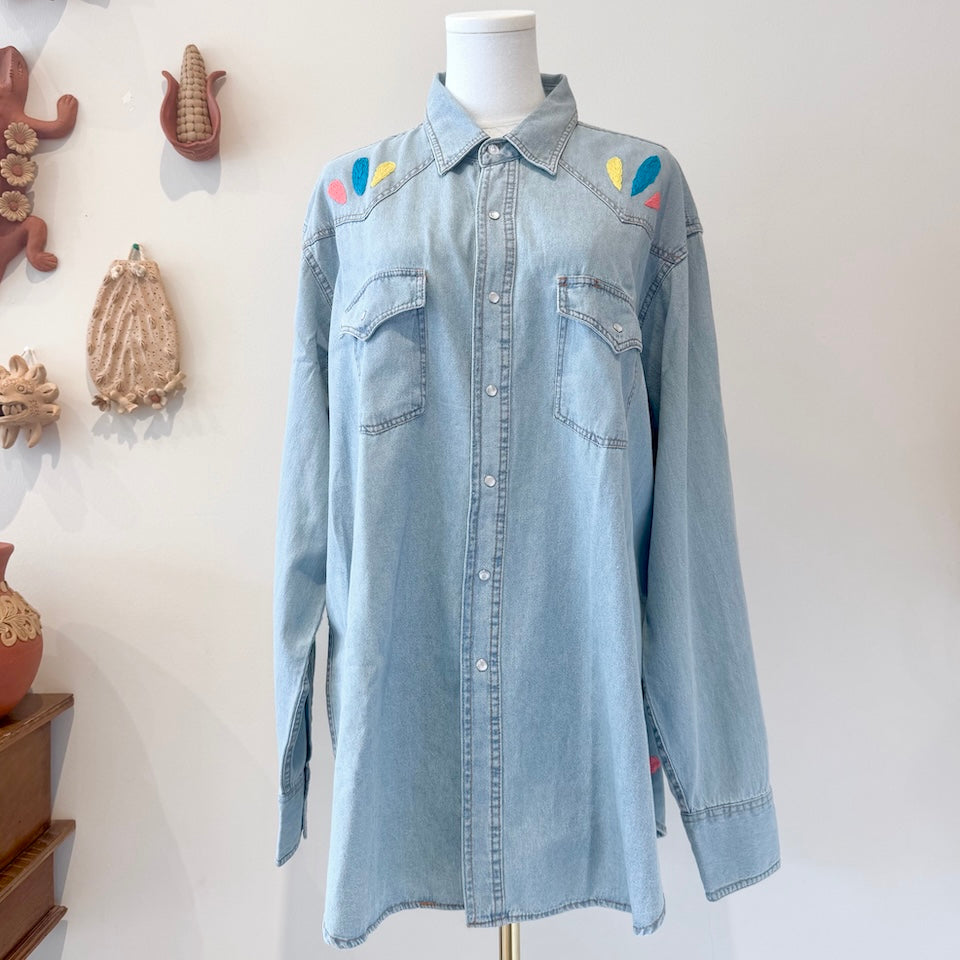 Evil Eye Embroidered Button-up Top
