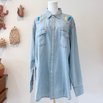 Evil Eye Embroidered Button-up Top