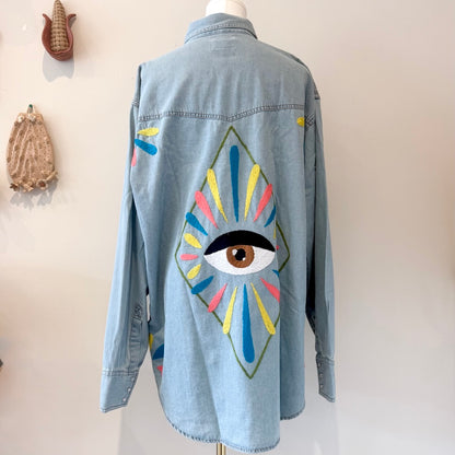 Evil Eye Embroidered Button-up Top