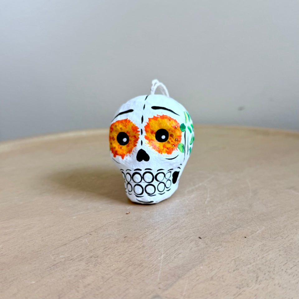 Small Paper Mache Skulls with Marigold Eyes